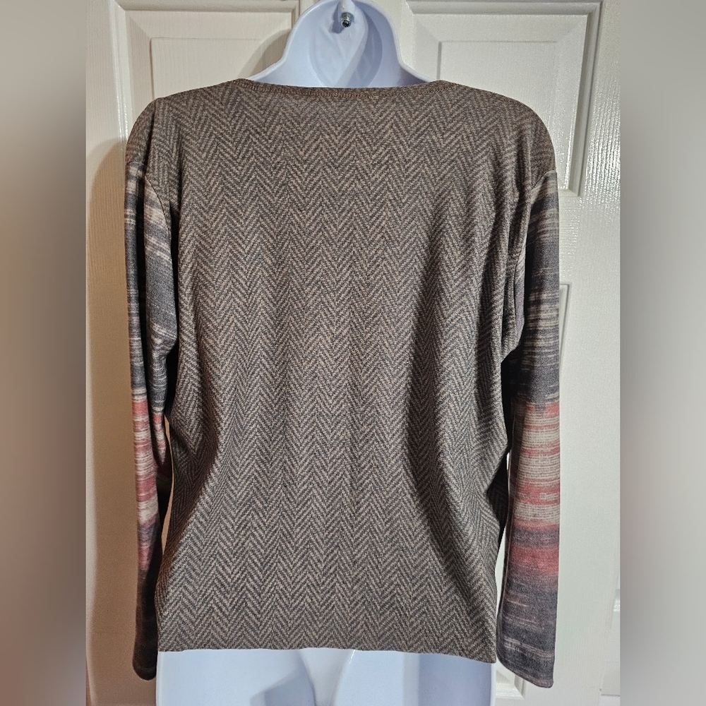 Capote Women’s Small Cropped Top Brown Houndstooth V Neck Boho Layering Fall - Picture 3 of 7
